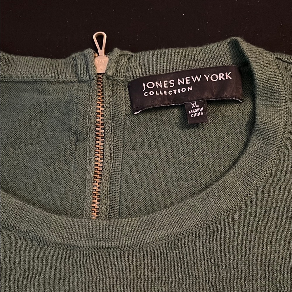 WOMENS Jones New York Green Zip Up Sweater with Metallic Zipper